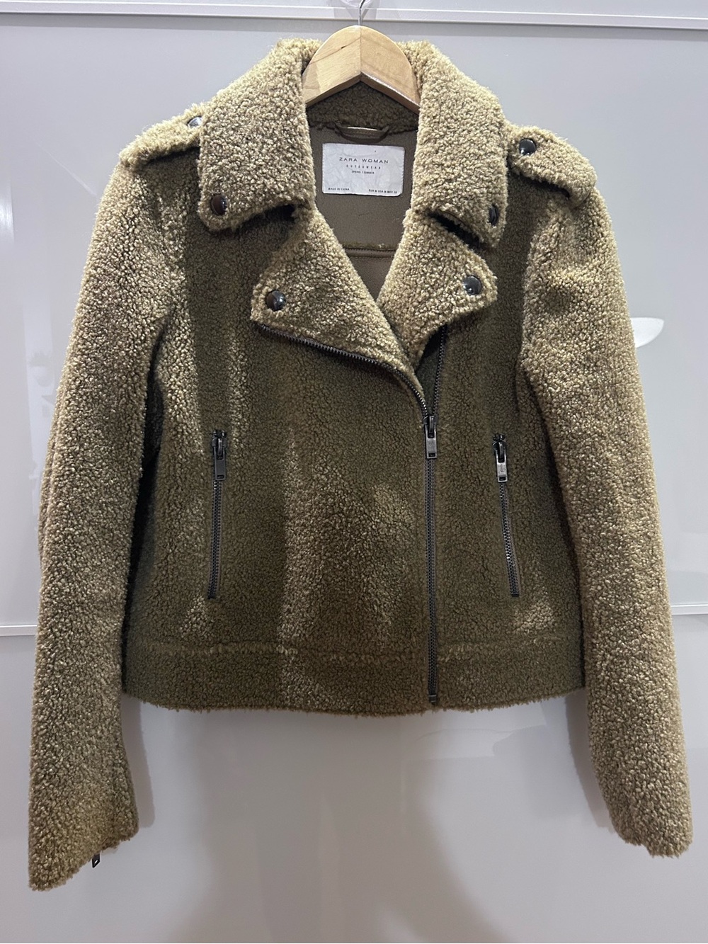 Zara Tan Sherpa Moto Jacket